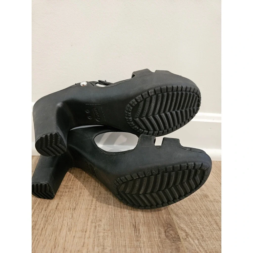 Crocs Cyprus IV Heel Sandals Womens 7 Black Strappy Comfort Heels 14558